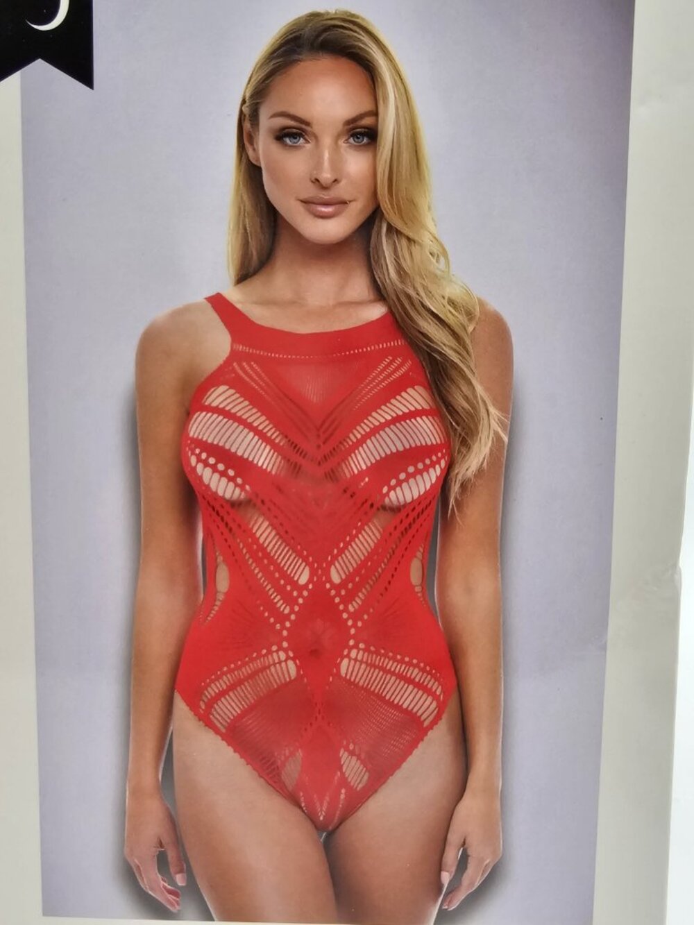 Baci Lingerie Women's One Size 2-14 Red Lace Sheer Sexy Jacquard Bodysuit